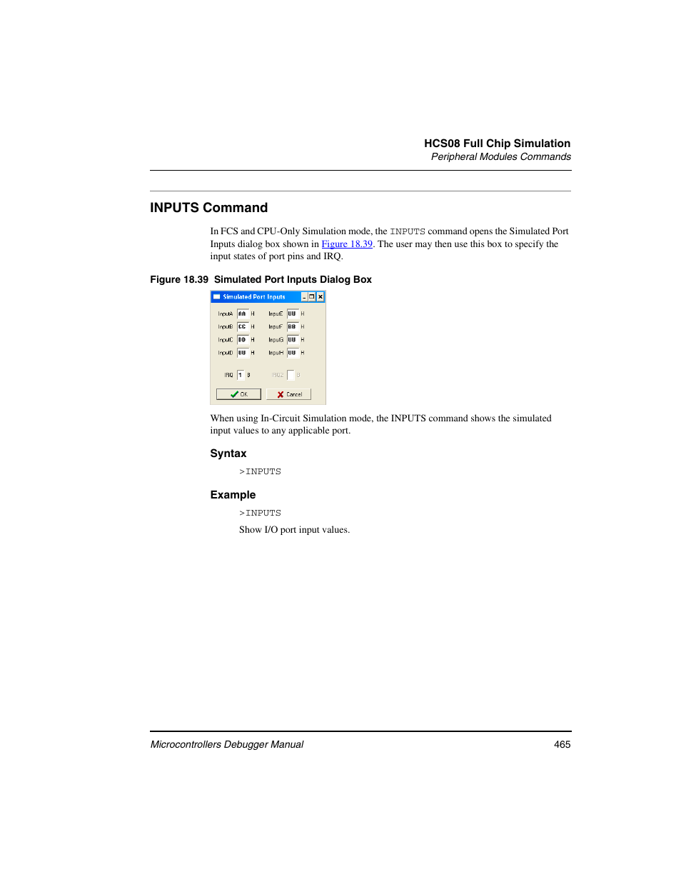 Inputs command | Freescale Semiconductor Microcontrollers User Manual | Page 465 / 892