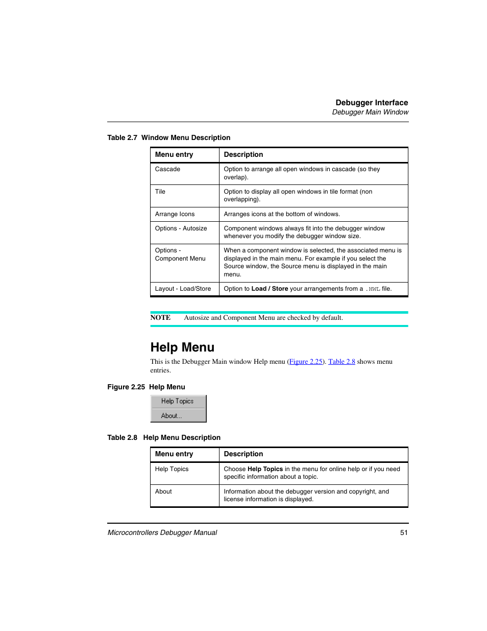 Help menu, Table 2.7 | Freescale Semiconductor Microcontrollers User Manual | Page 51 / 892