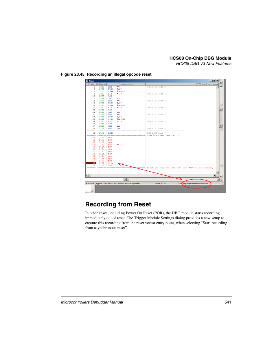 Recording from reset | Freescale Semiconductor Microcontrollers User Manual | Page 541 / 892