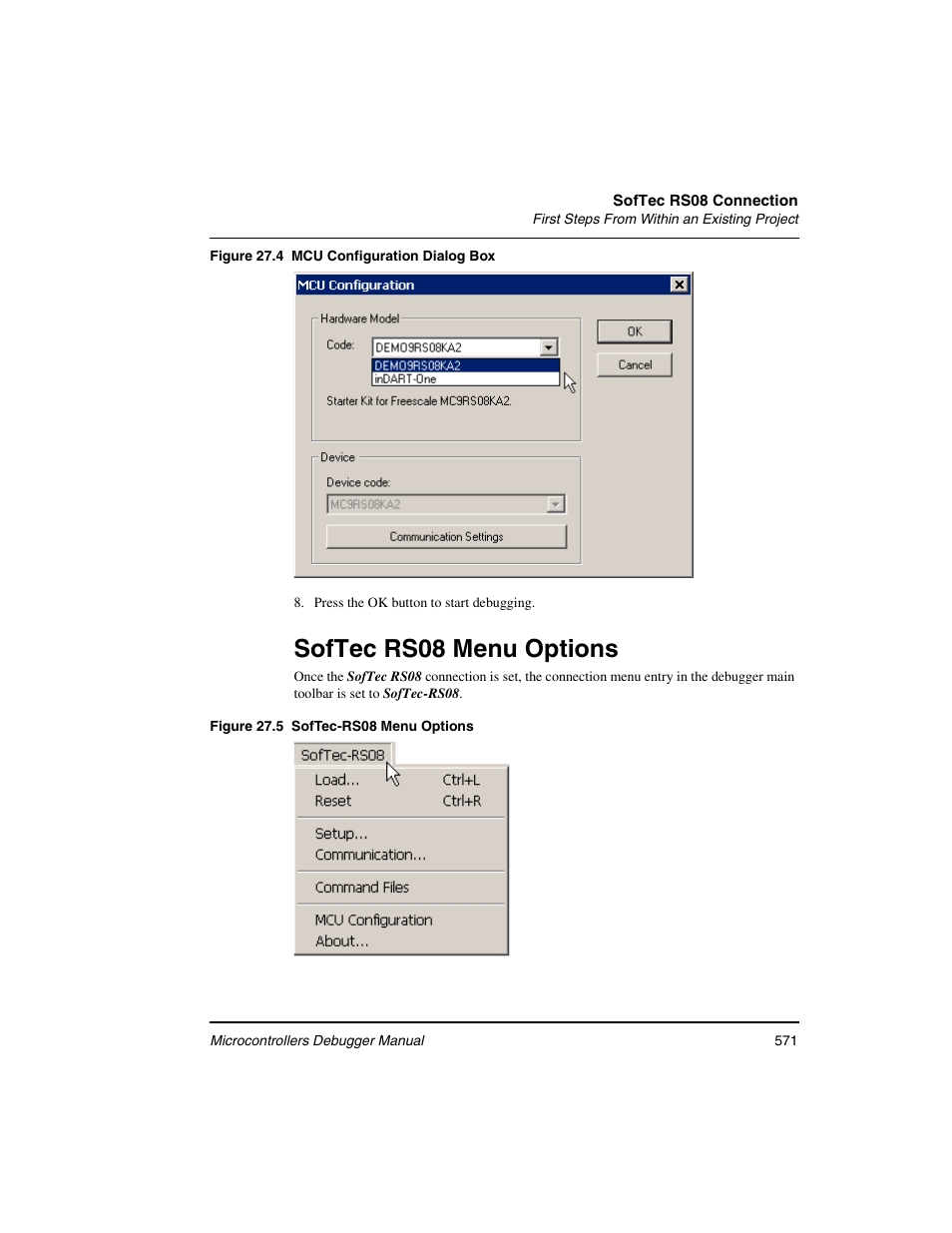 Softec rs08 menu options | Freescale Semiconductor Microcontrollers User Manual | Page 571 / 892