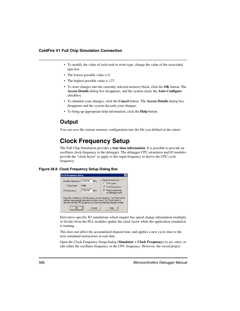 Clock frequency setup, Output | Freescale Semiconductor Microcontrollers User Manual | Page 586 / 892