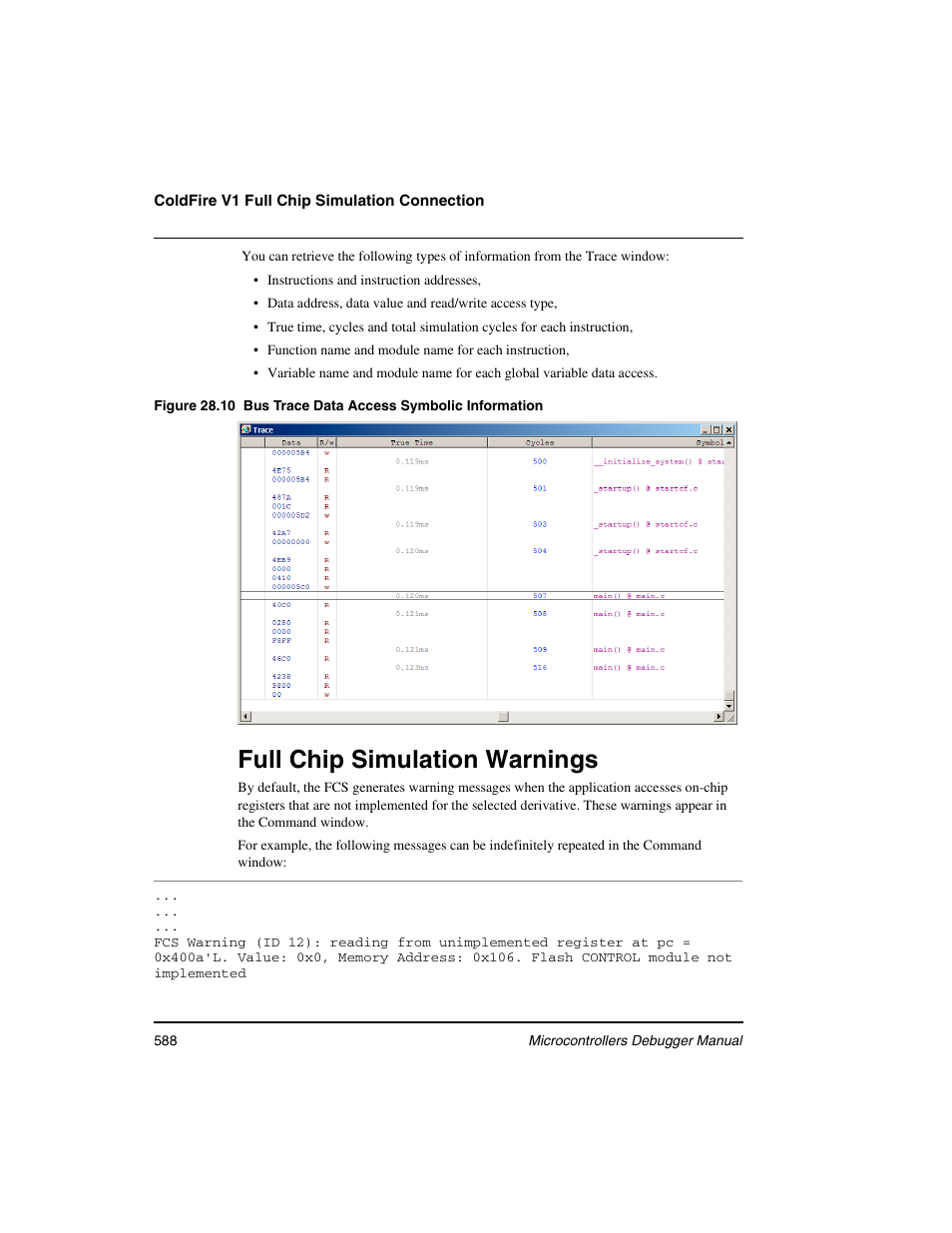 Full chip simulation warnings | Freescale Semiconductor Microcontrollers User Manual | Page 588 / 892