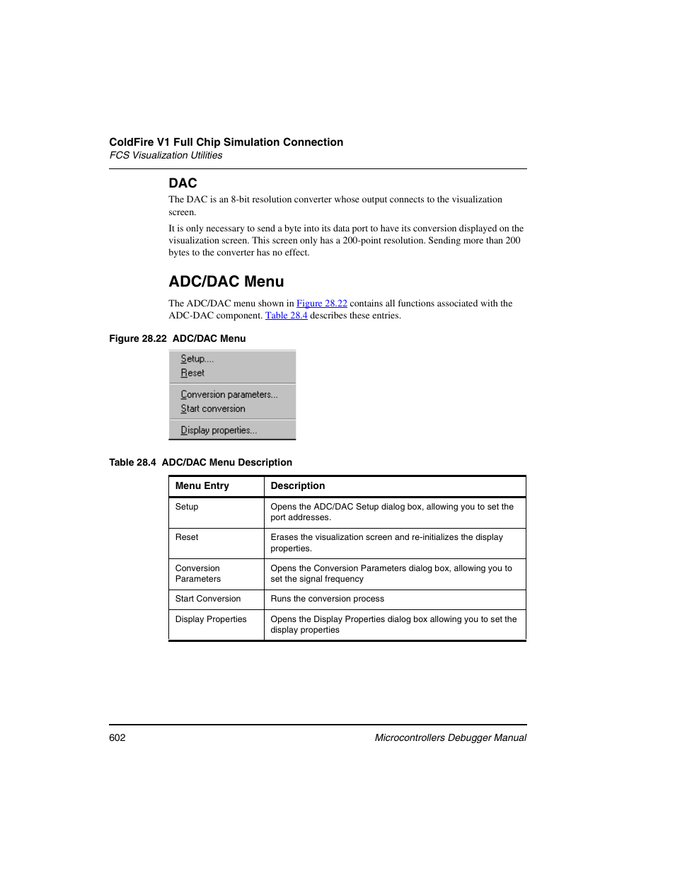 Adc/dac menu | Freescale Semiconductor Microcontrollers User Manual | Page 602 / 892