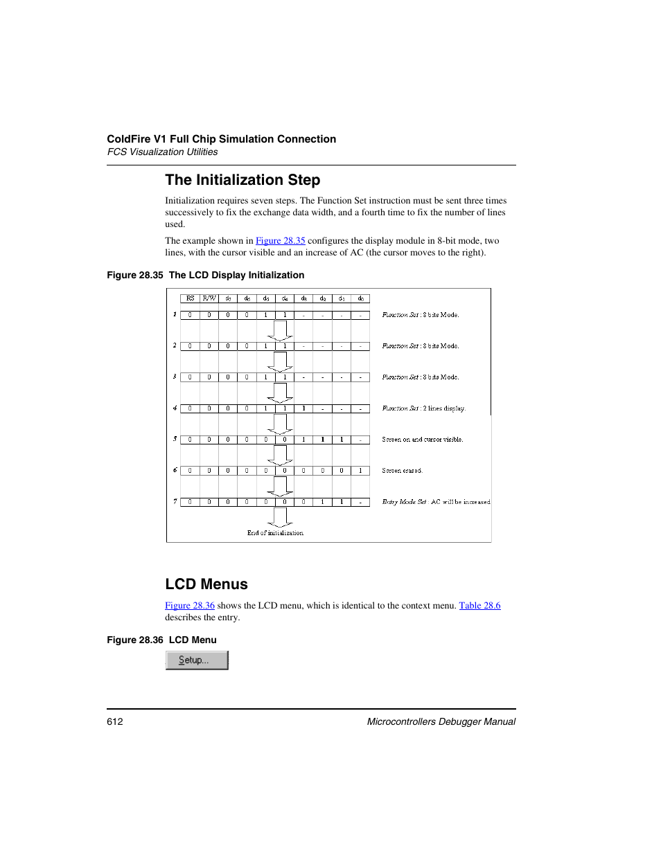 The initialization step, Lcd menus | Freescale Semiconductor Microcontrollers User Manual | Page 612 / 892