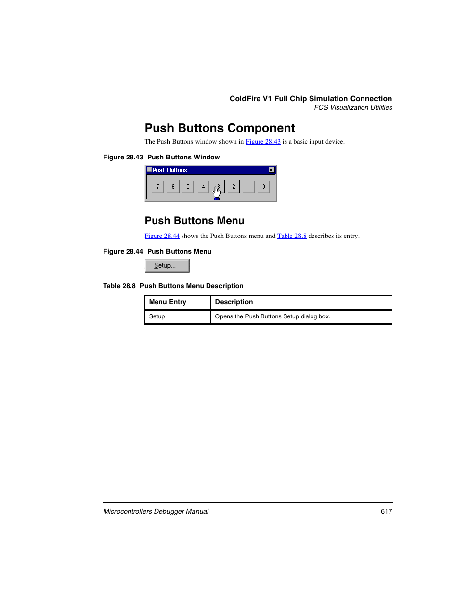 Push buttons component, Push buttons menu | Freescale Semiconductor Microcontrollers User Manual | Page 617 / 892