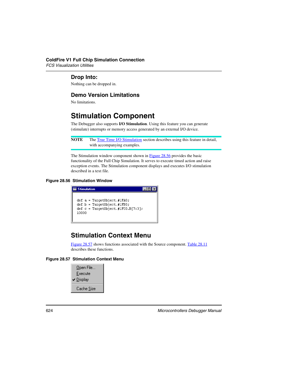 Stimulation component, Stimulation context menu | Freescale Semiconductor Microcontrollers User Manual | Page 624 / 892