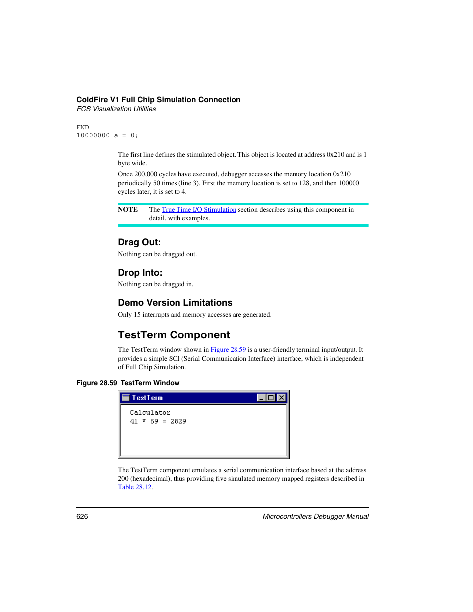 Testterm component, Drag out, Drop into | Demo version limitations | Freescale Semiconductor Microcontrollers User Manual | Page 626 / 892