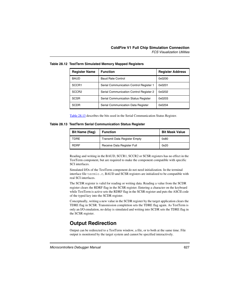 Output redirection | Freescale Semiconductor Microcontrollers User Manual | Page 627 / 892