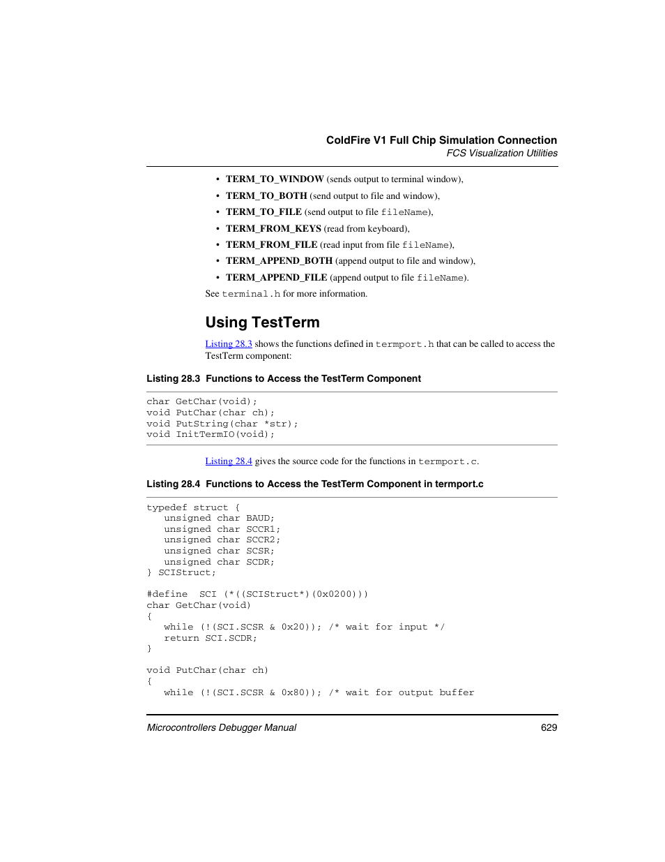 Using testterm | Freescale Semiconductor Microcontrollers User Manual | Page 629 / 892