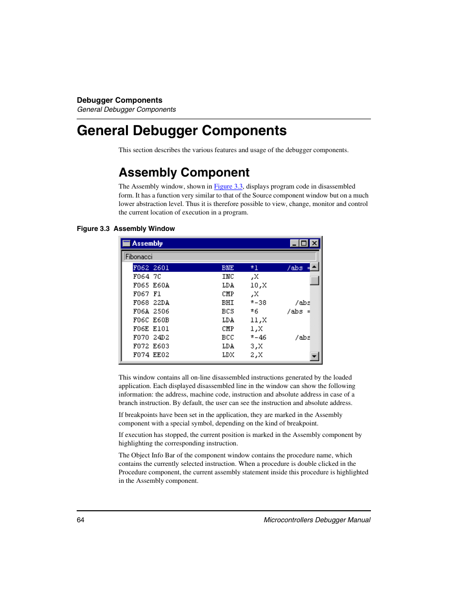 General debugger components, Assembly component | Freescale Semiconductor Microcontrollers User Manual | Page 64 / 892