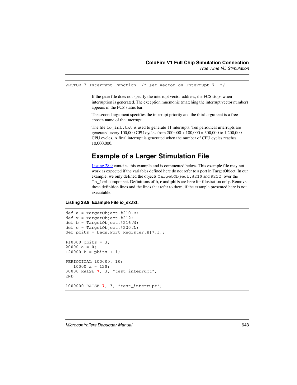 Example of a larger stimulation file | Freescale Semiconductor Microcontrollers User Manual | Page 643 / 892