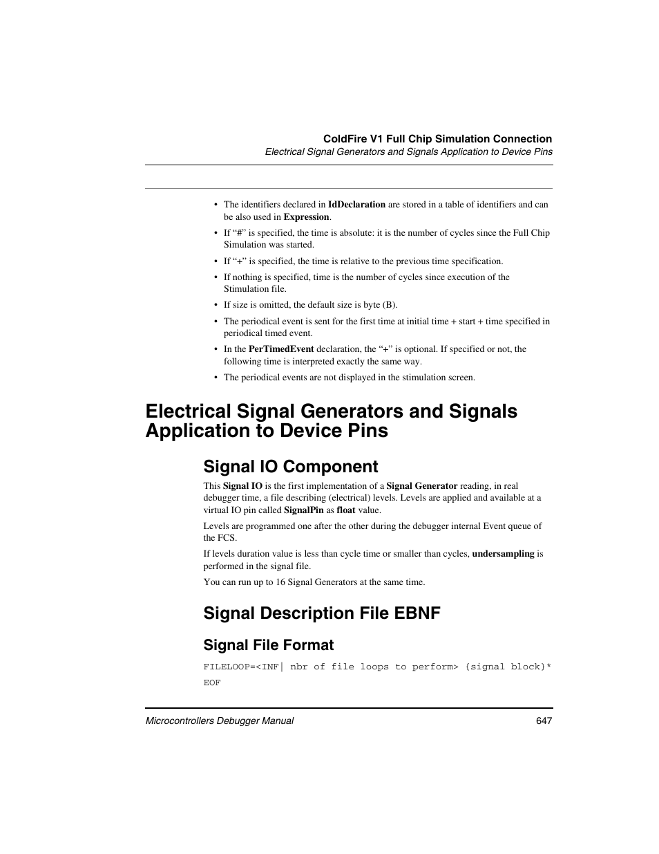 Signal io component, Signal description file ebnf, Signal file format | Freescale Semiconductor Microcontrollers User Manual | Page 647 / 892