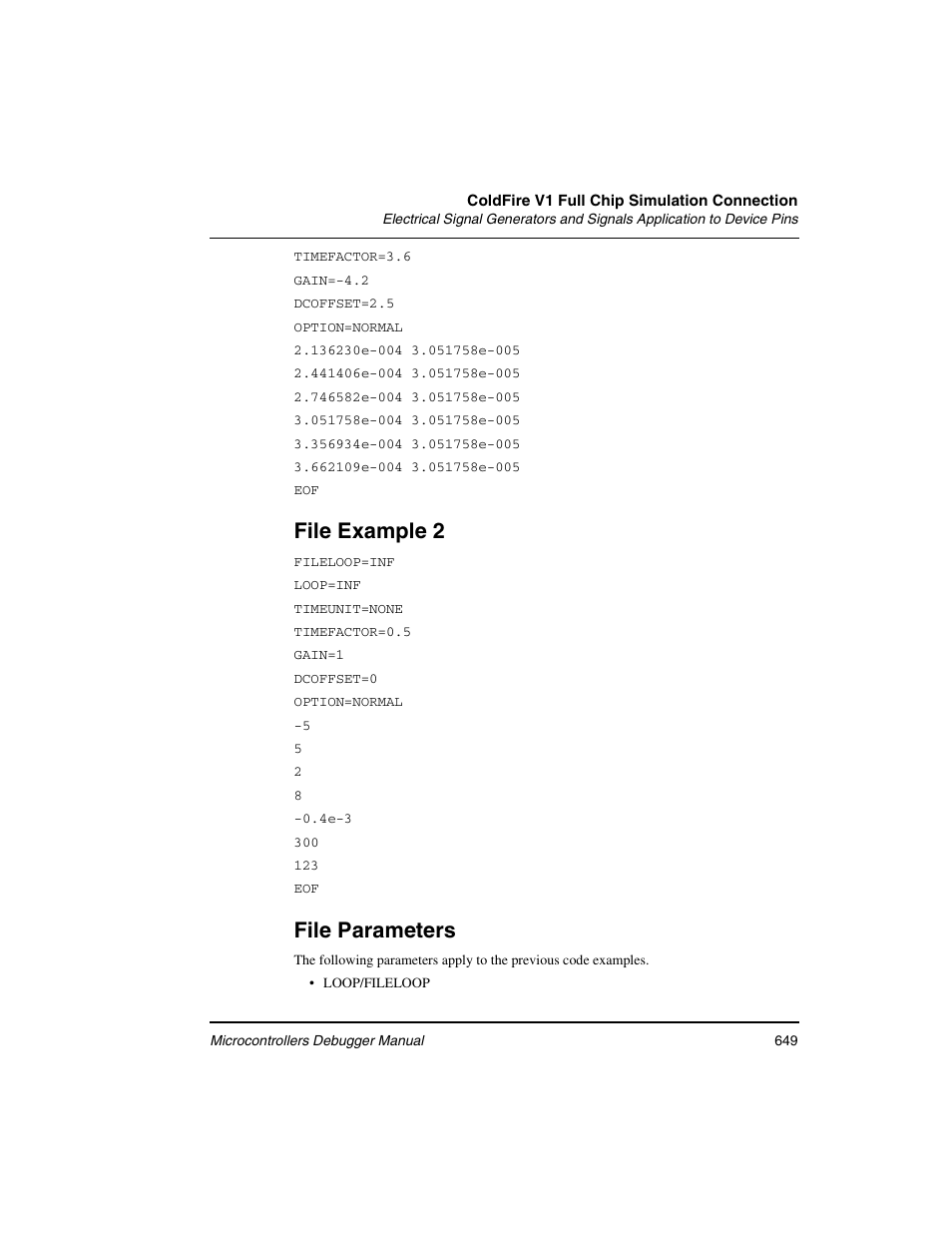 File example 2, File parameters | Freescale Semiconductor Microcontrollers User Manual | Page 649 / 892