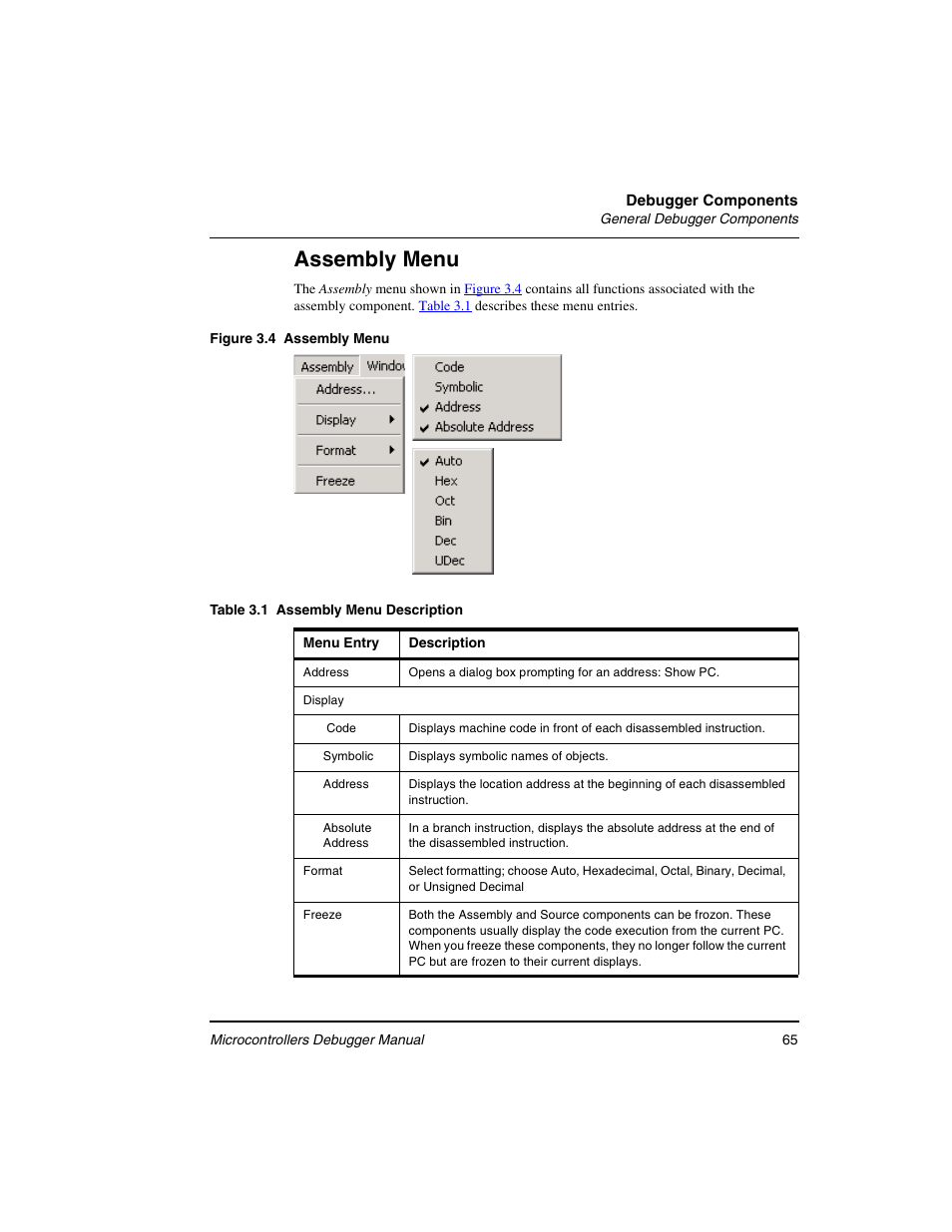 Assembly menu | Freescale Semiconductor Microcontrollers User Manual | Page 65 / 892