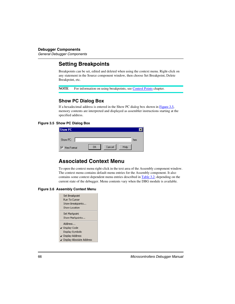 Setting breakpoints, Associated context menu | Freescale Semiconductor Microcontrollers User Manual | Page 66 / 892