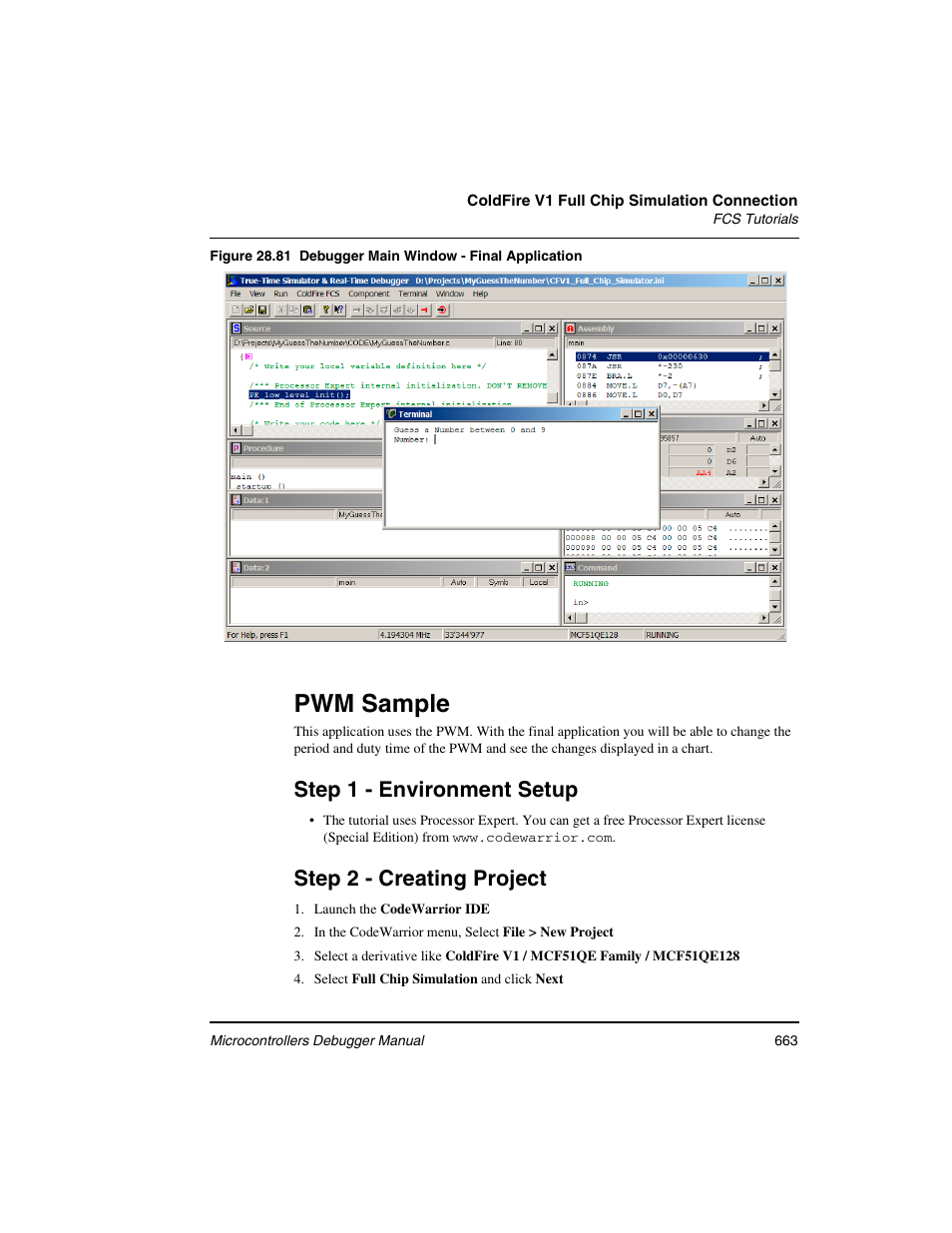 Pwm sample, Step 1 - environment setup, Step 2 - creating project | Freescale Semiconductor Microcontrollers User Manual | Page 663 / 892