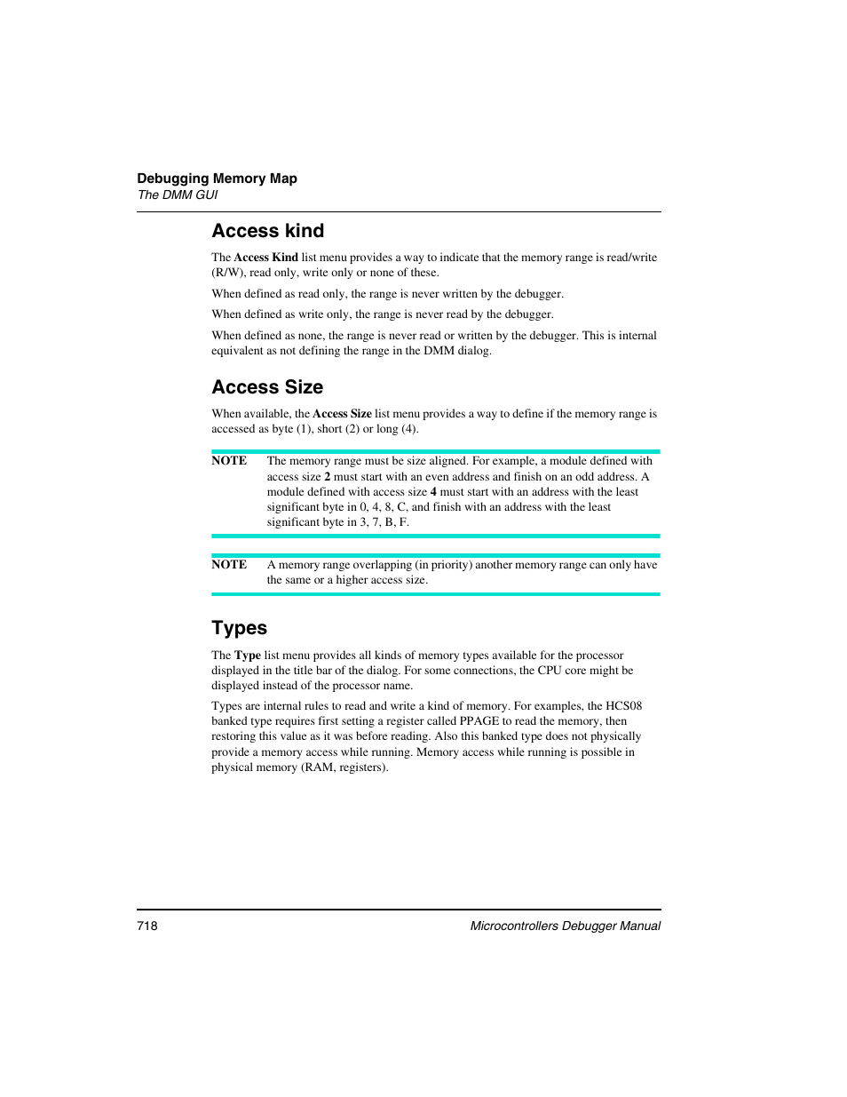 Access kind, Access size, Types | Freescale Semiconductor Microcontrollers User Manual | Page 718 / 892