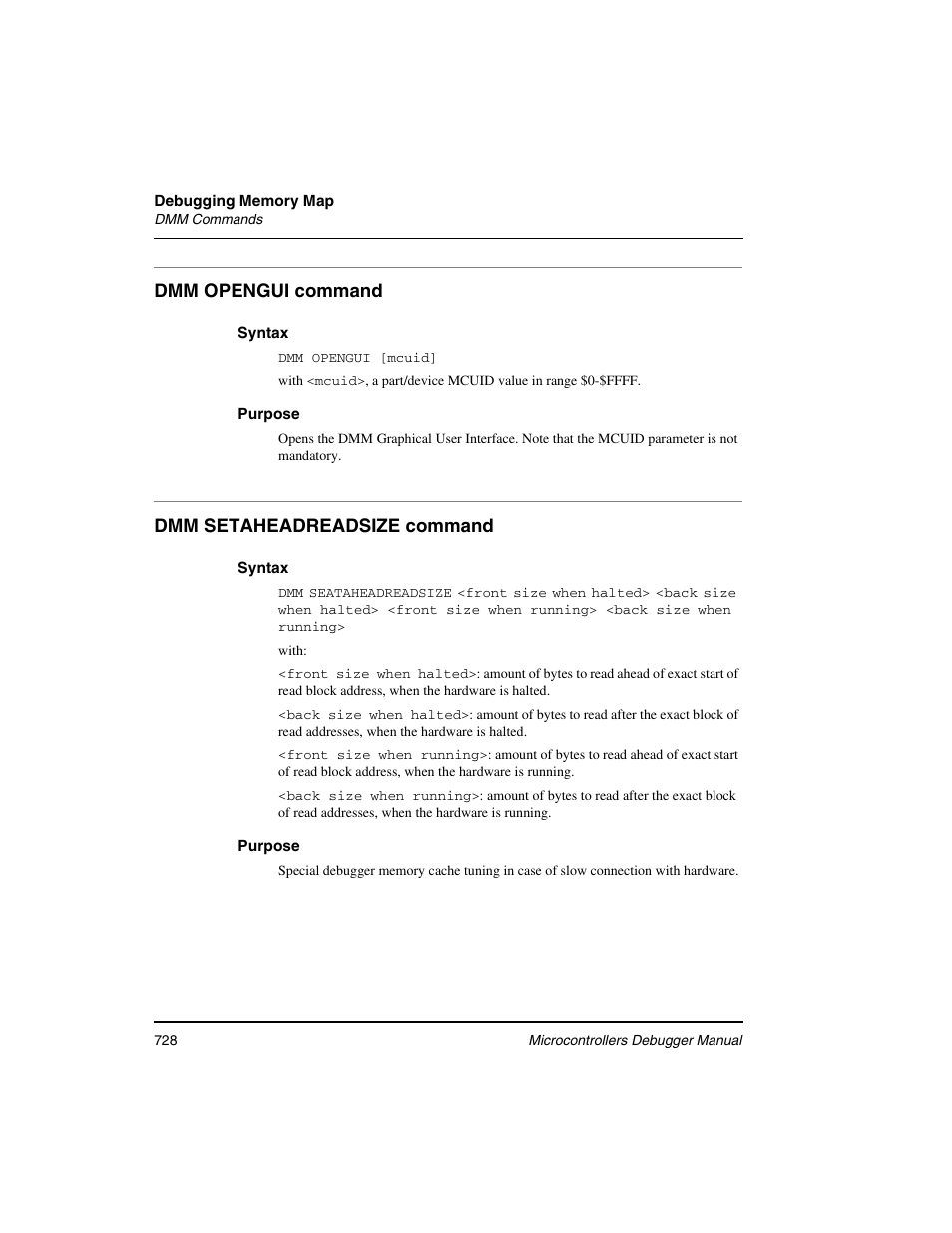 Dmm opengui command, Dmm setaheadreadsize command | Freescale Semiconductor Microcontrollers User Manual | Page 728 / 892
