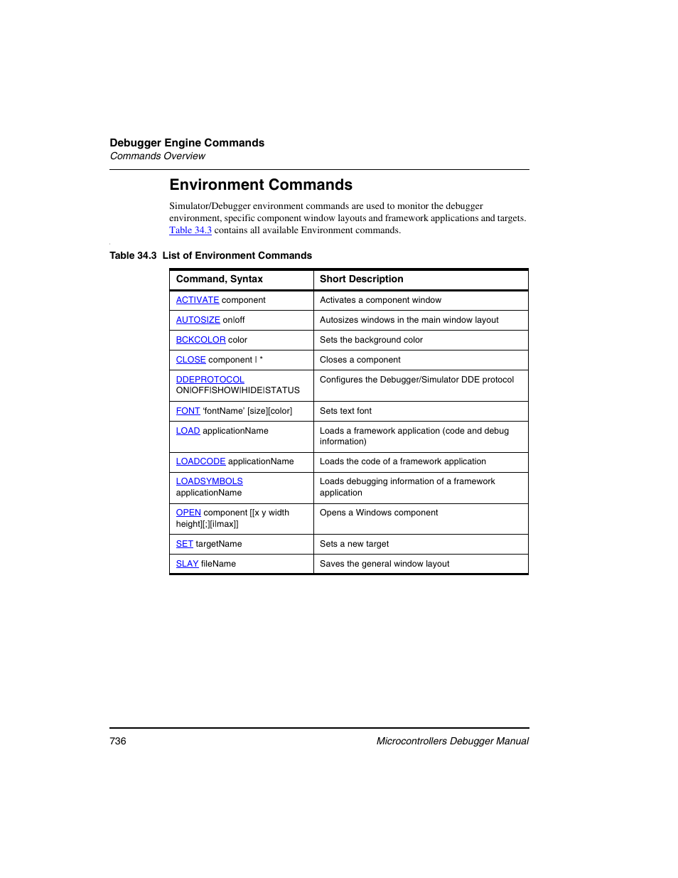 Environment commands | Freescale Semiconductor Microcontrollers User Manual | Page 736 / 892