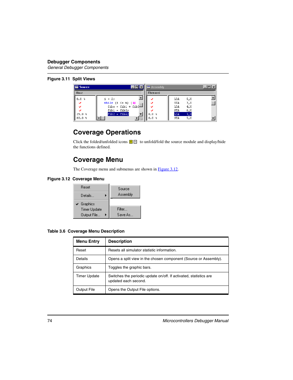 Figure 3.11, Coverage operations, Coverage menu | Freescale Semiconductor Microcontrollers User Manual | Page 74 / 892