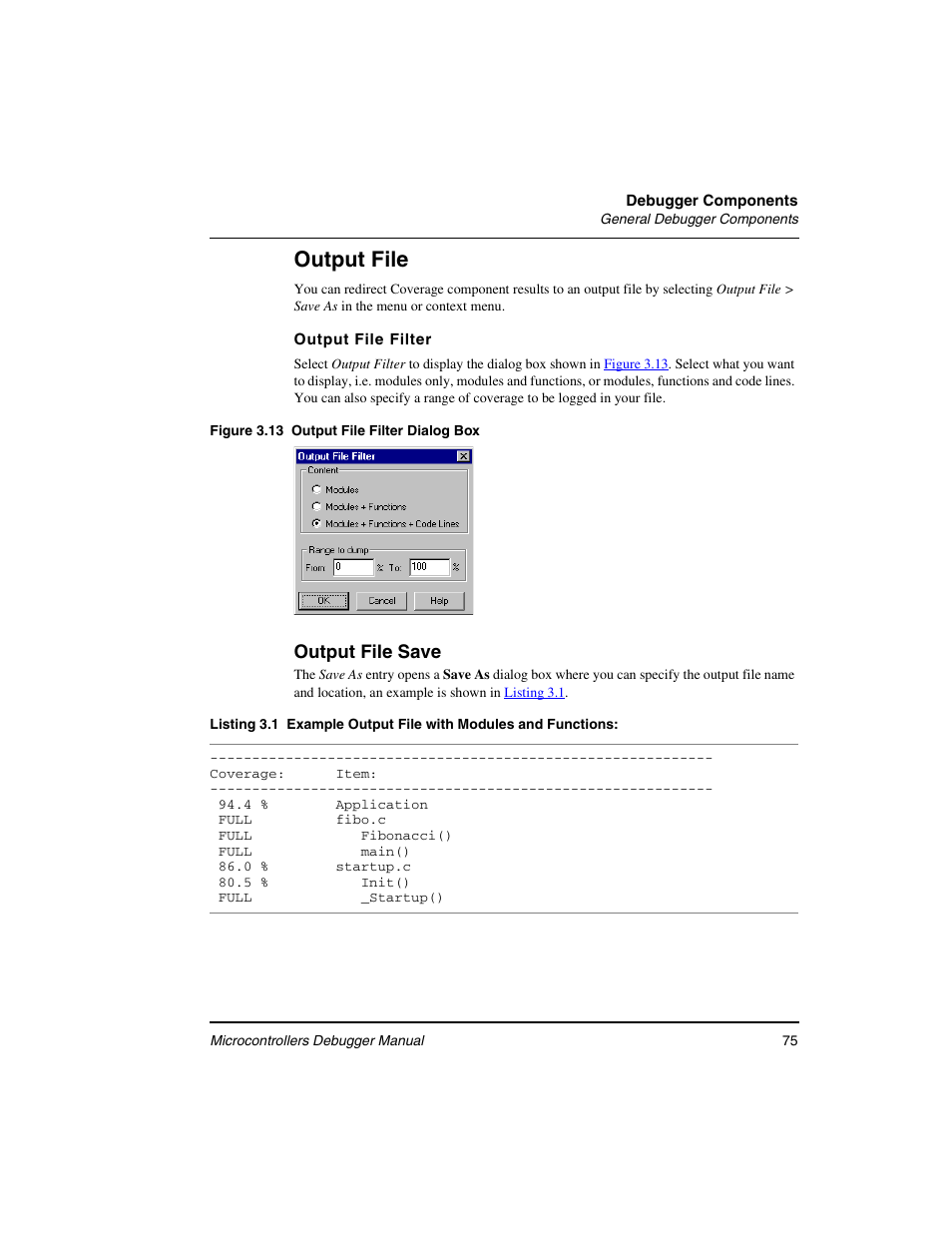 Output file, Output file save | Freescale Semiconductor Microcontrollers User Manual | Page 75 / 892