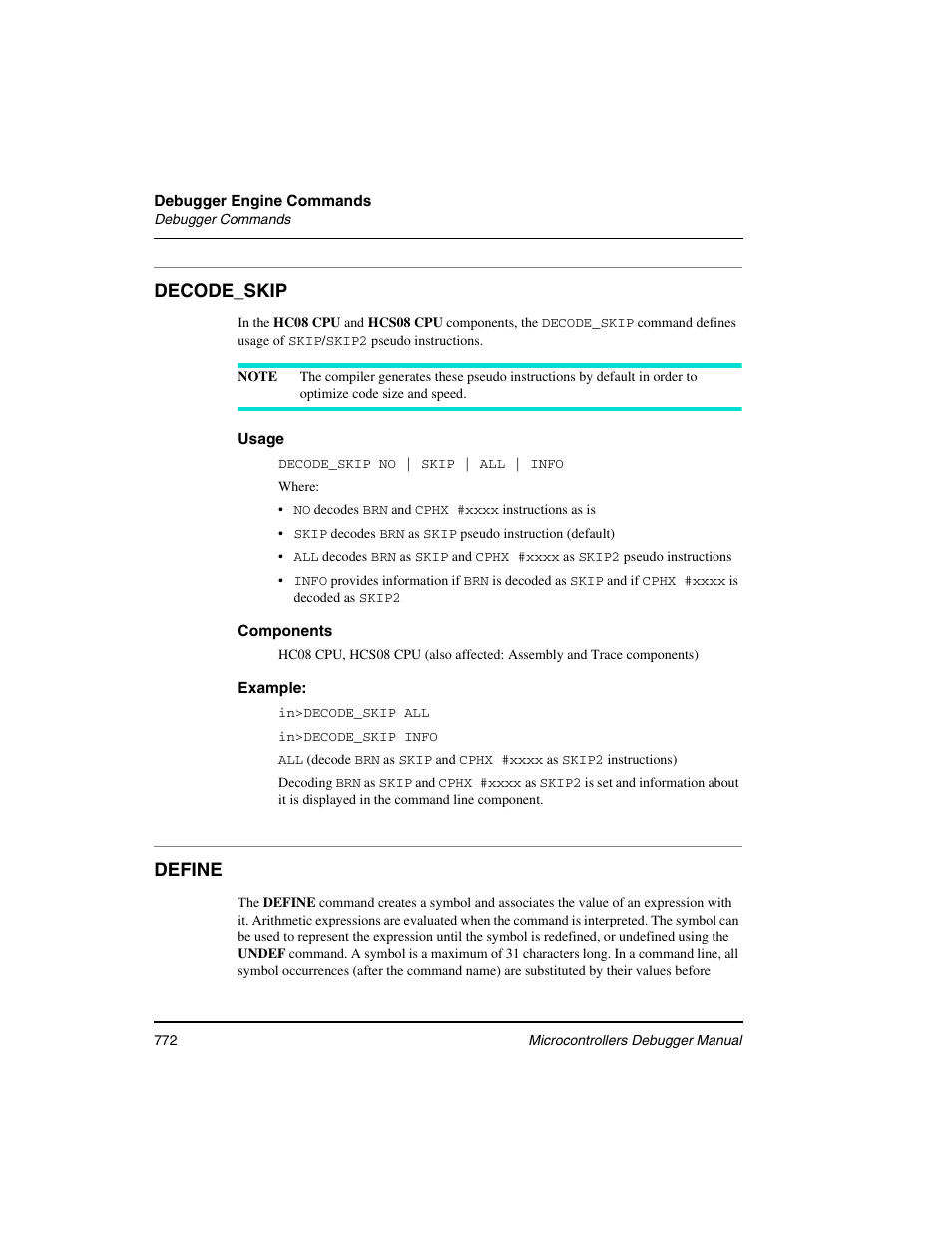 Decode_skip, Define | Freescale Semiconductor Microcontrollers User Manual | Page 772 / 892