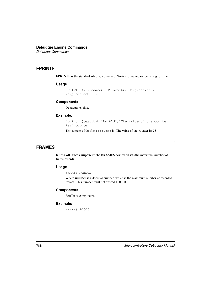 Fprintf, Frames | Freescale Semiconductor Microcontrollers User Manual | Page 788 / 892