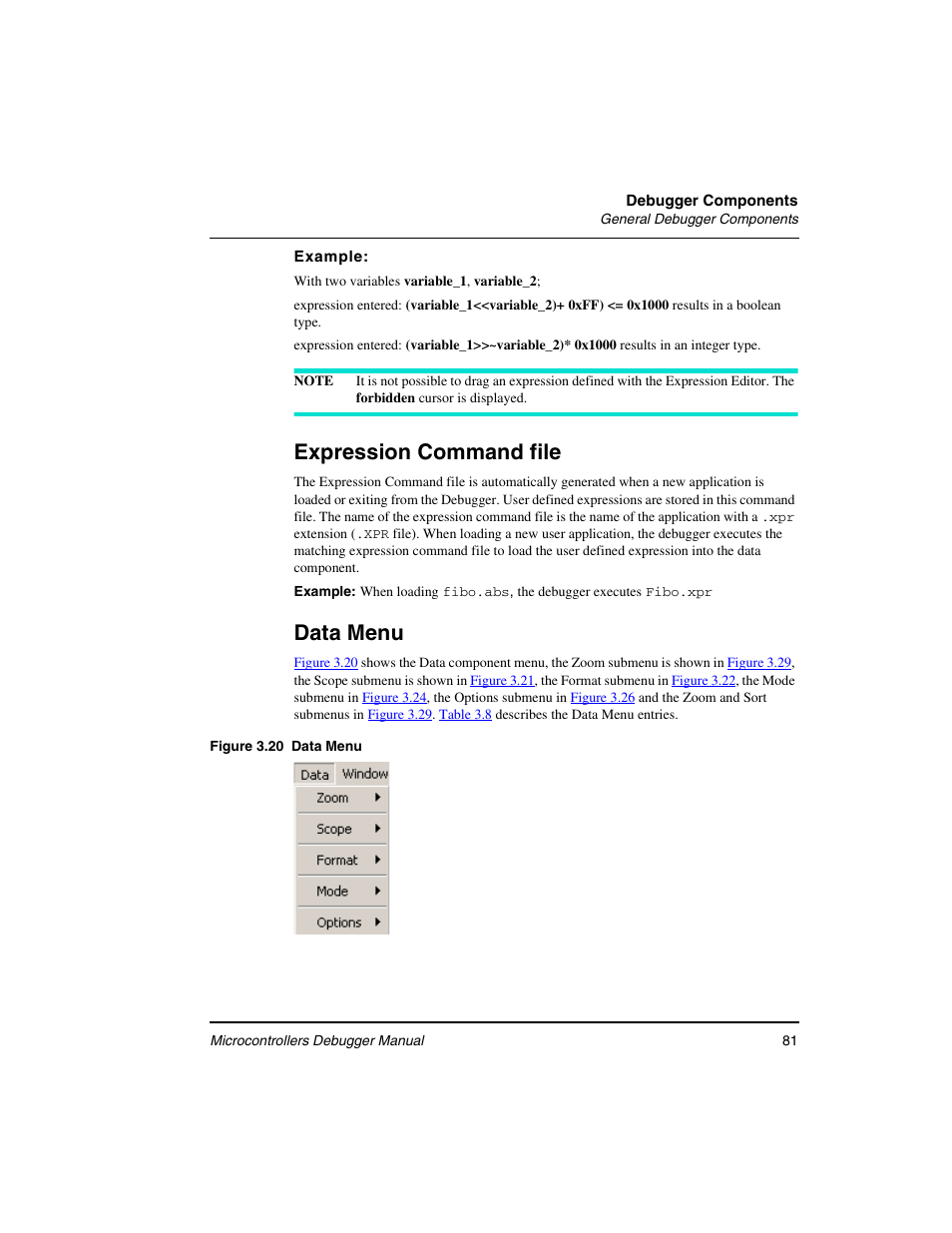 Expression command file, Data menu | Freescale Semiconductor Microcontrollers User Manual | Page 81 / 892