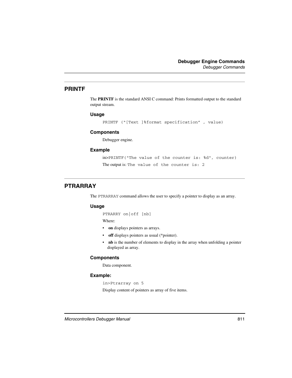 Printf, Ptrarray | Freescale Semiconductor Microcontrollers User Manual | Page 811 / 892