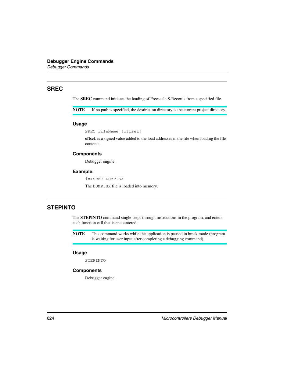 Srec, Stepinto | Freescale Semiconductor Microcontrollers User Manual | Page 824 / 892