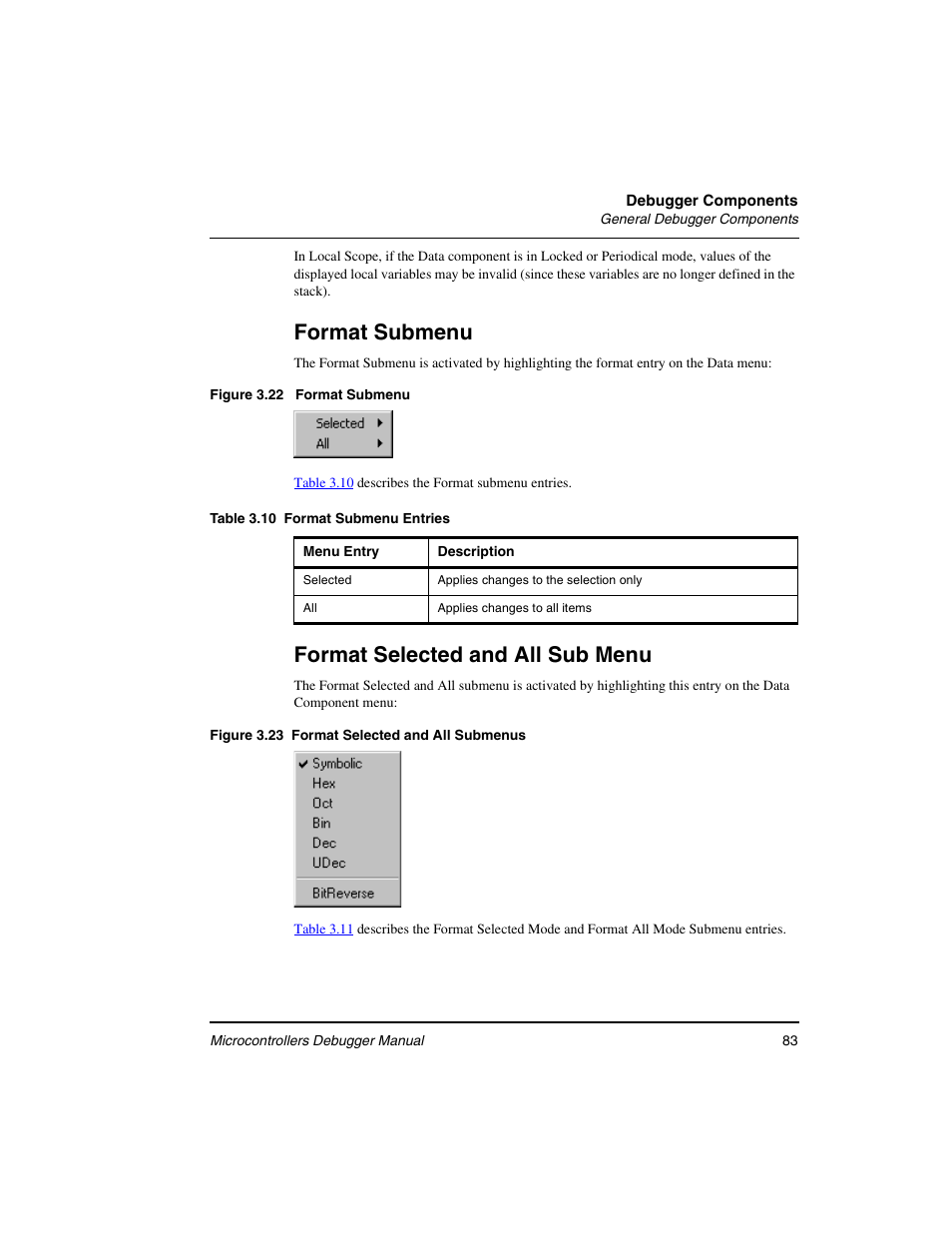 Figure 3.22, Format submenu, Format selected and all sub menu | Freescale Semiconductor Microcontrollers User Manual | Page 83 / 892