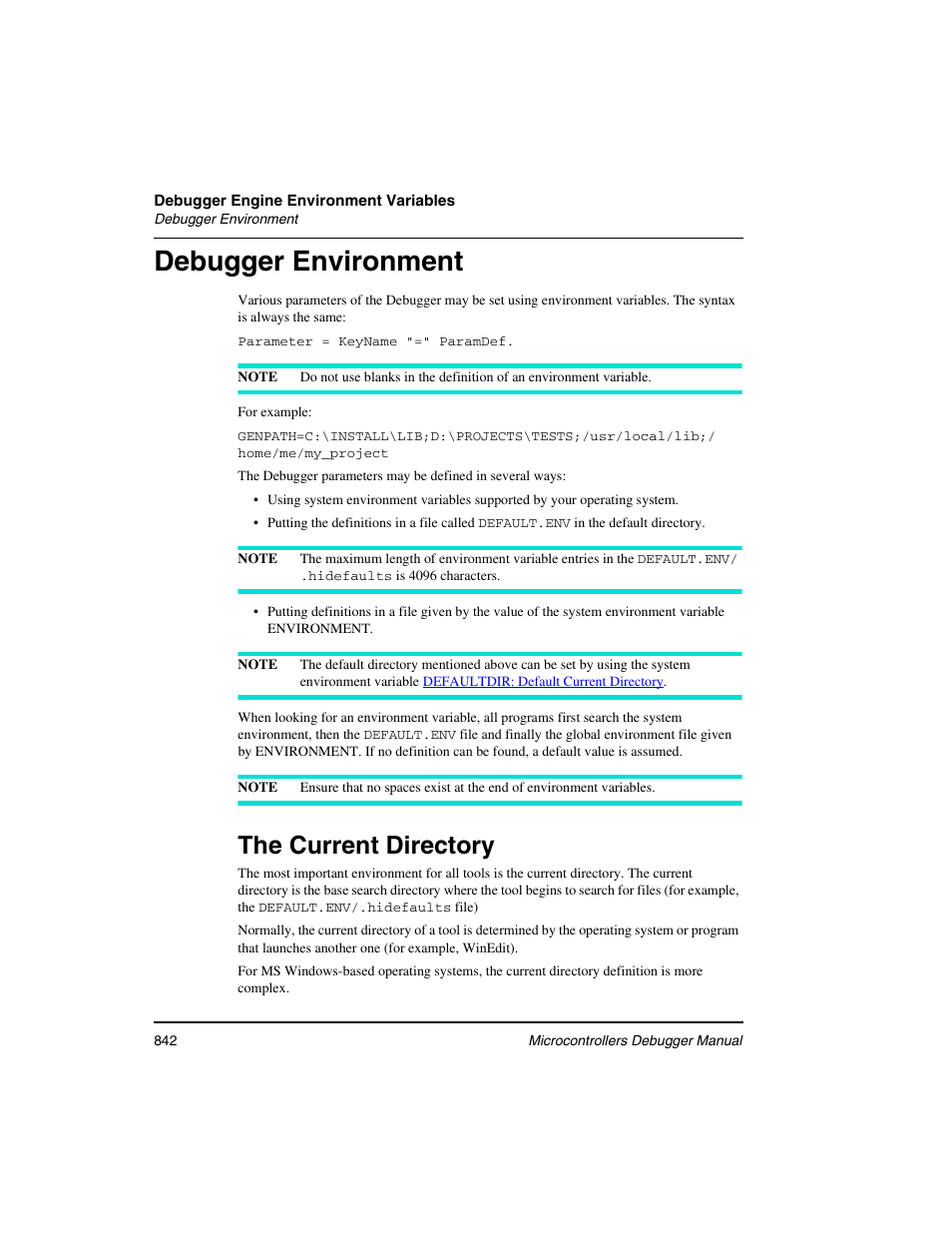 Debugger environment, The current directory | Freescale Semiconductor Microcontrollers User Manual | Page 842 / 892