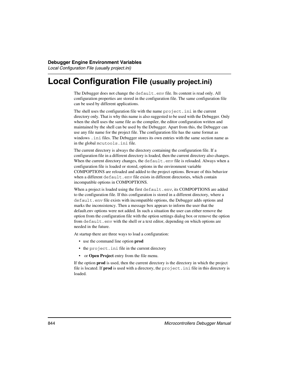 Local configuration file (usually project.ini), Local configuration file, Usually project.ini) | Freescale Semiconductor Microcontrollers User Manual | Page 844 / 892