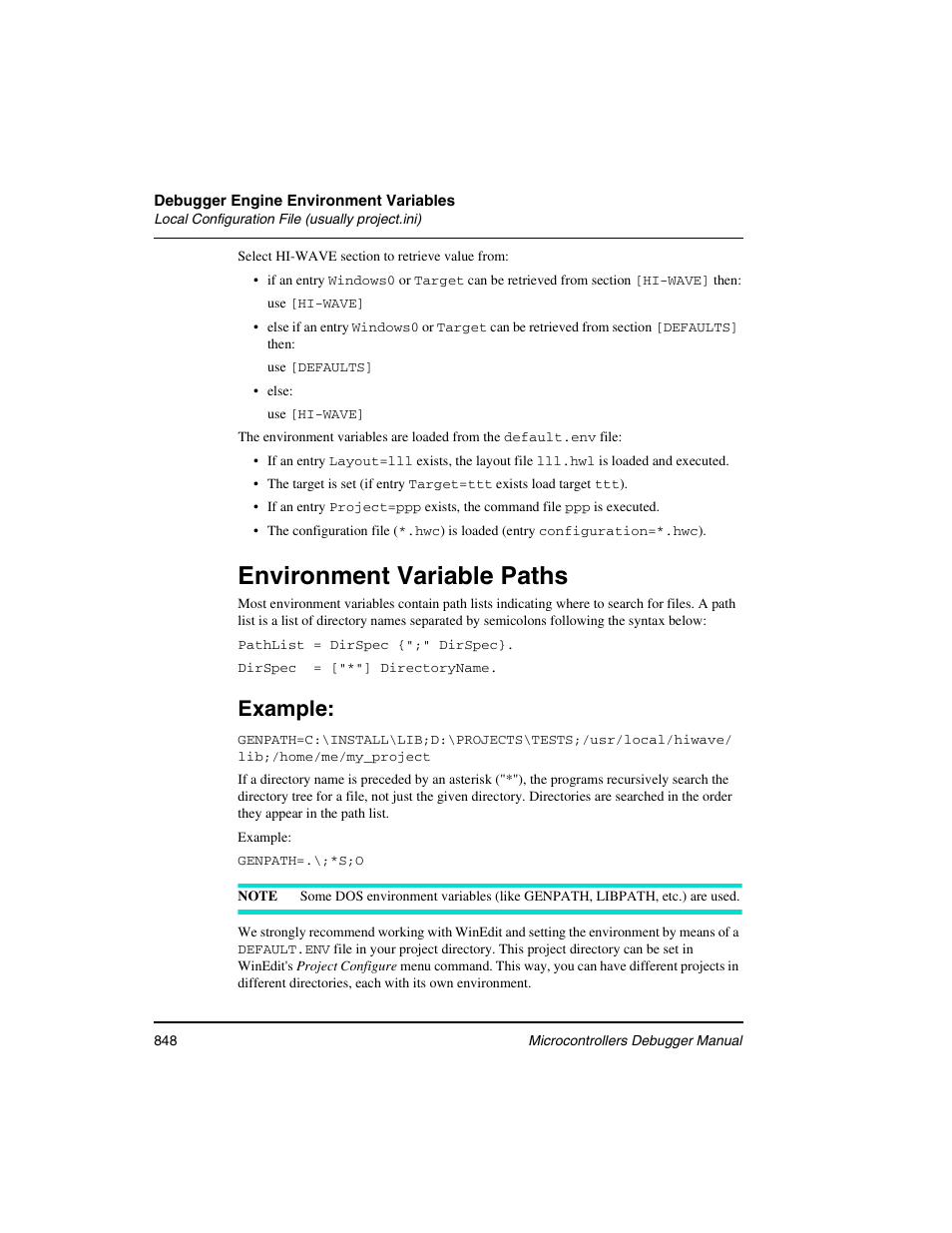 Environment variable paths, Example | Freescale Semiconductor Microcontrollers User Manual | Page 848 / 892