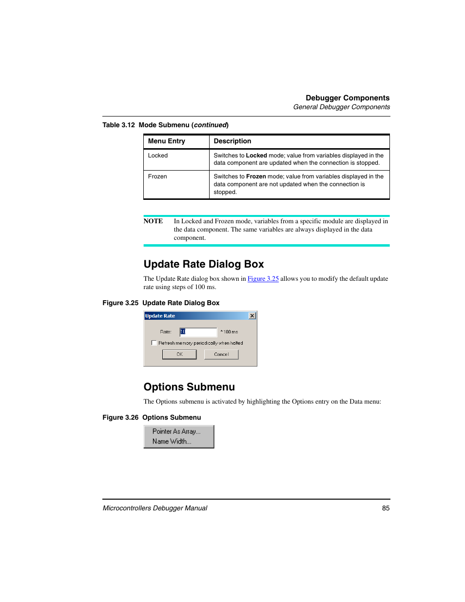 Figure 3.26, Update rate dialog box, Options submenu | Freescale Semiconductor Microcontrollers User Manual | Page 85 / 892