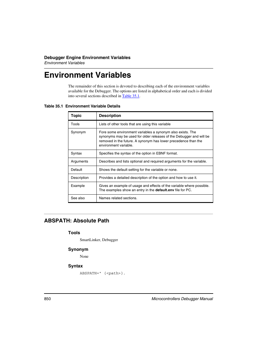 Environment variables, Abspath: absolute path | Freescale Semiconductor Microcontrollers User Manual | Page 850 / 892