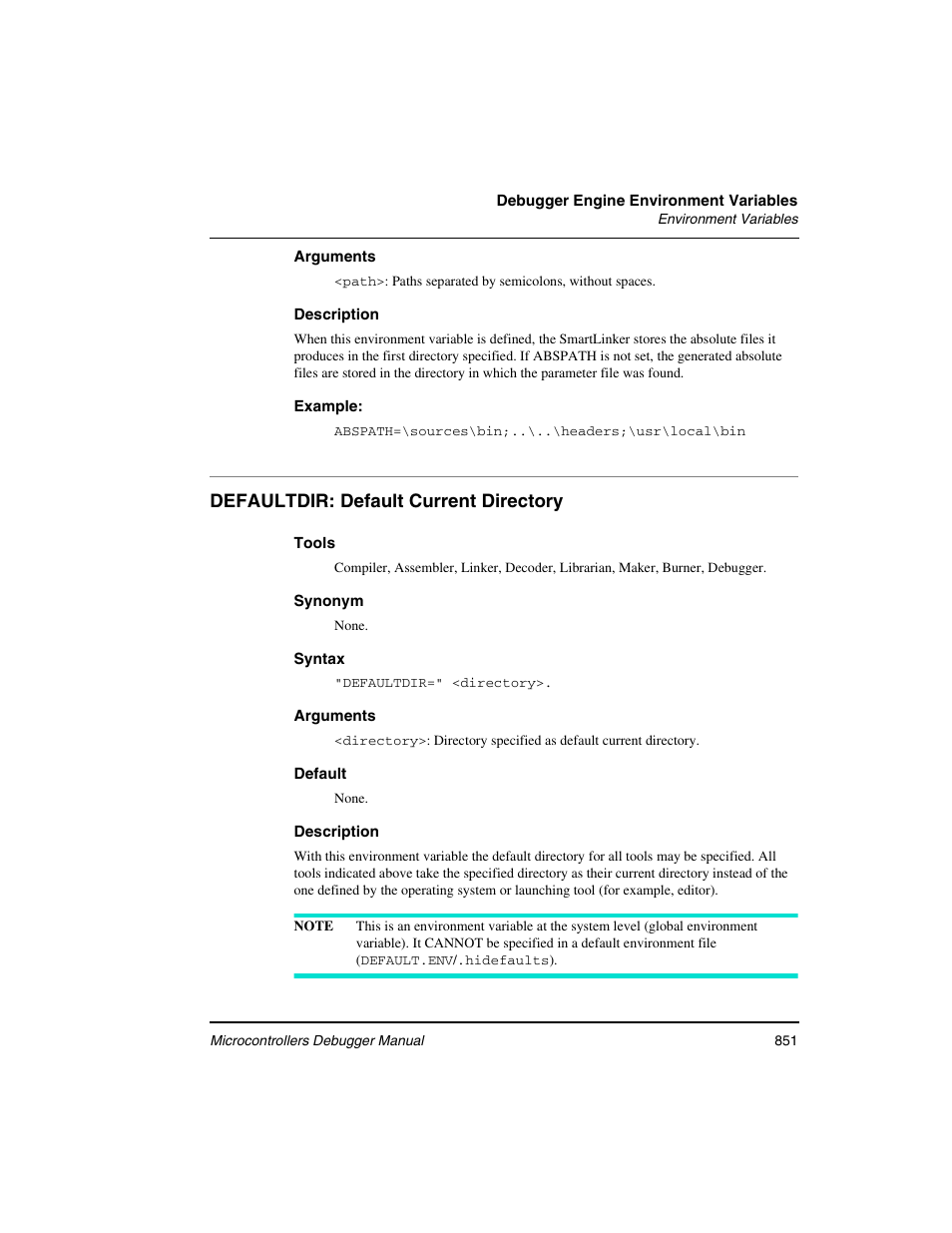 Defaultdir: default current directory | Freescale Semiconductor Microcontrollers User Manual | Page 851 / 892