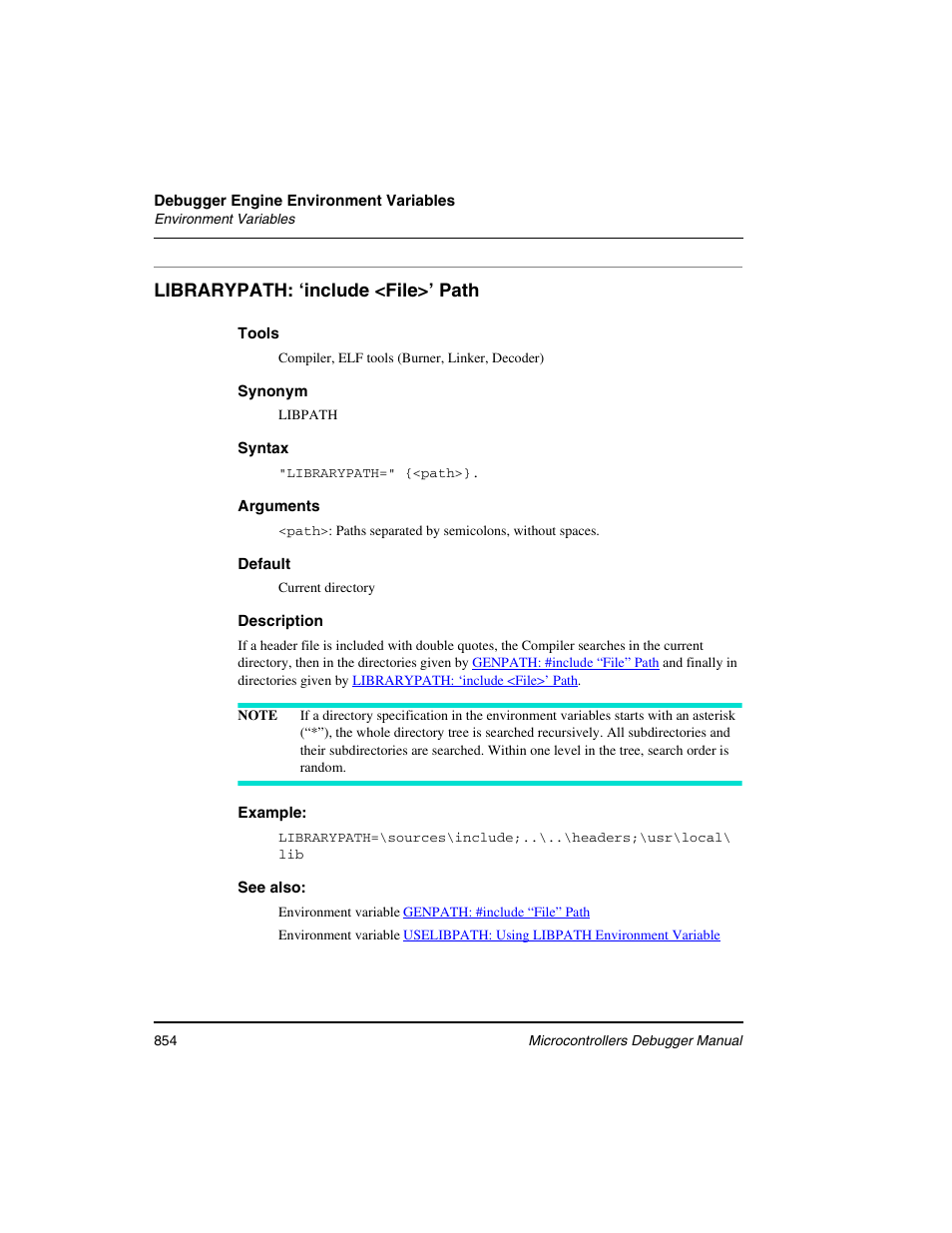 Librarypath: ‘include <file>’ path | Freescale Semiconductor Microcontrollers User Manual | Page 854 / 892