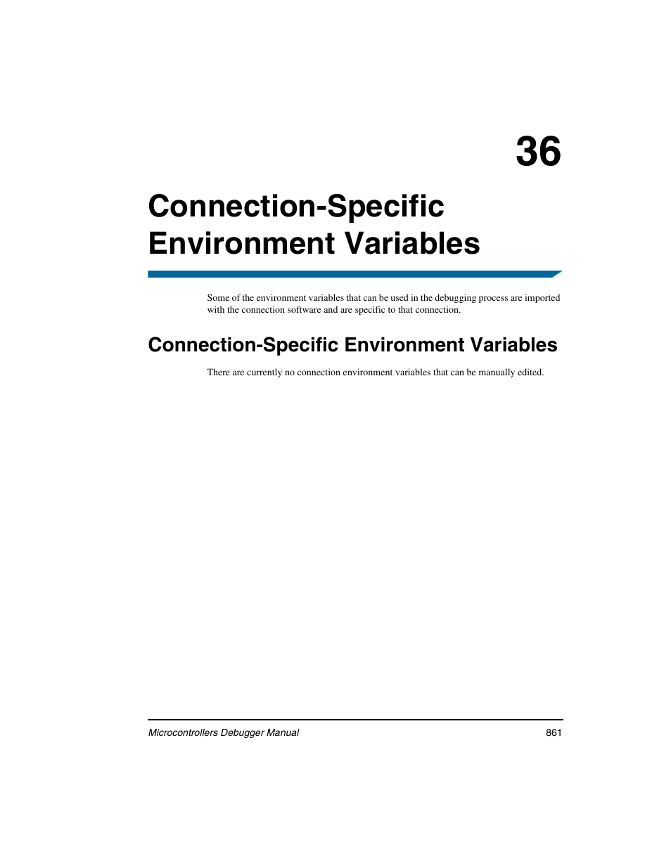 Connection-specific environment variables, 36 connection-specific environment variables | Freescale Semiconductor Microcontrollers User Manual | Page 861 / 892