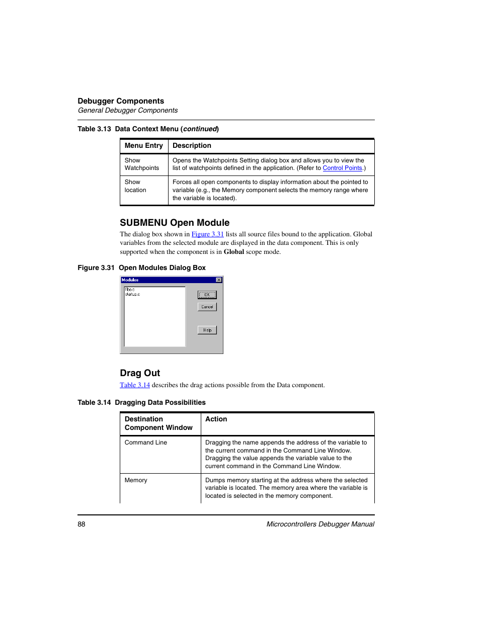 Submenu open module, Drag out | Freescale Semiconductor Microcontrollers User Manual | Page 88 / 892