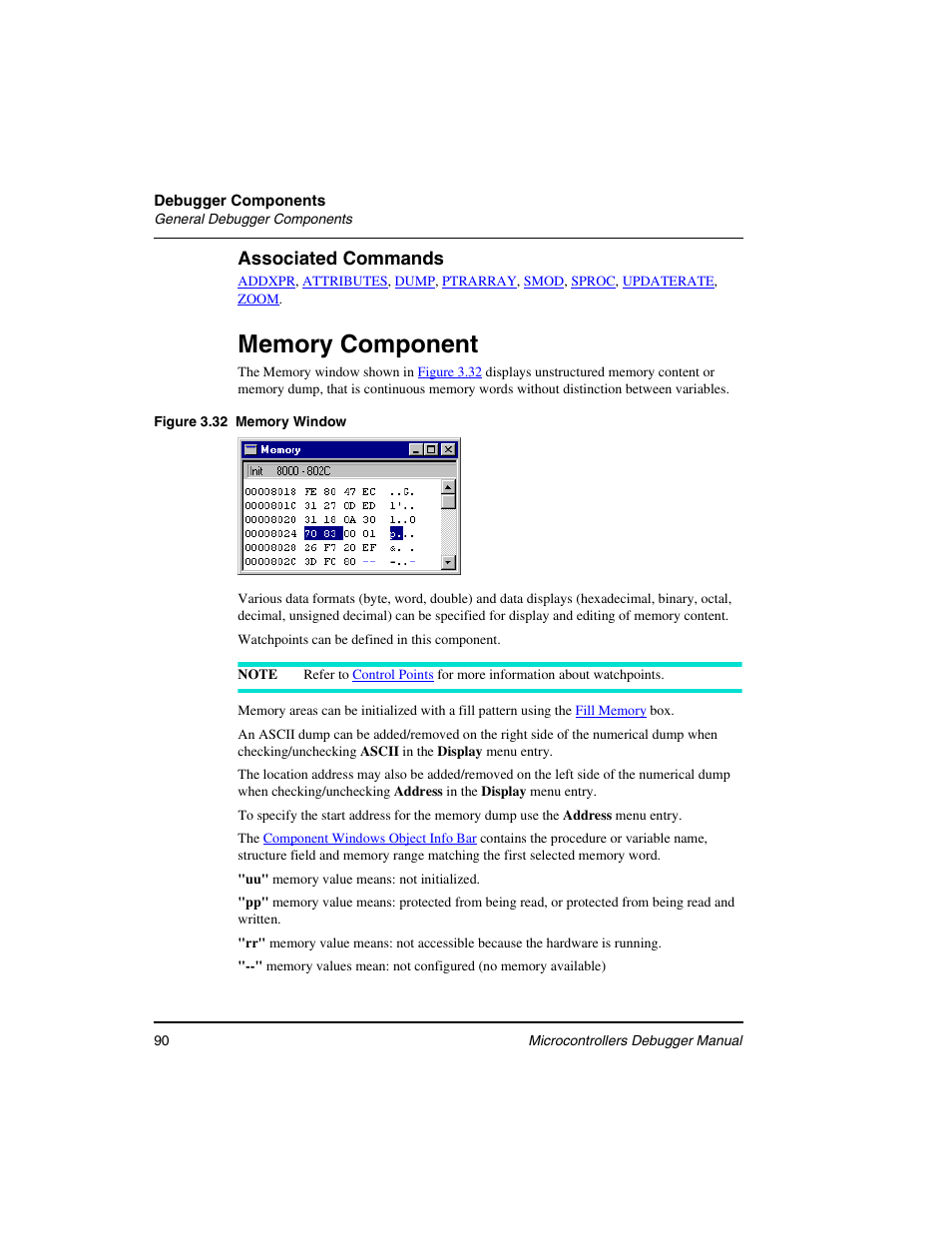 Memory component, Associated commands | Freescale Semiconductor Microcontrollers User Manual | Page 90 / 892