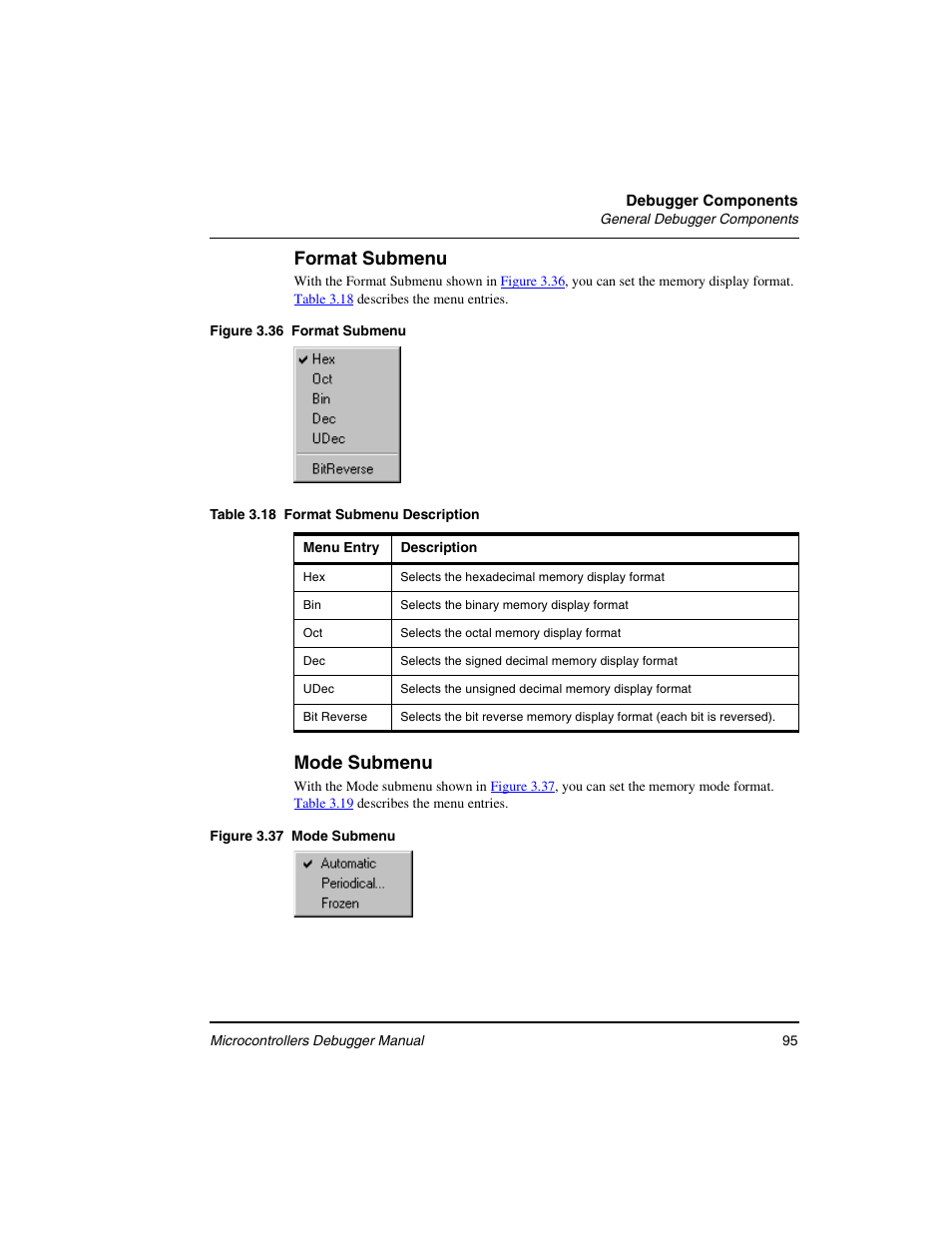 Format submenu, Mode submenu | Freescale Semiconductor Microcontrollers User Manual | Page 95 / 892