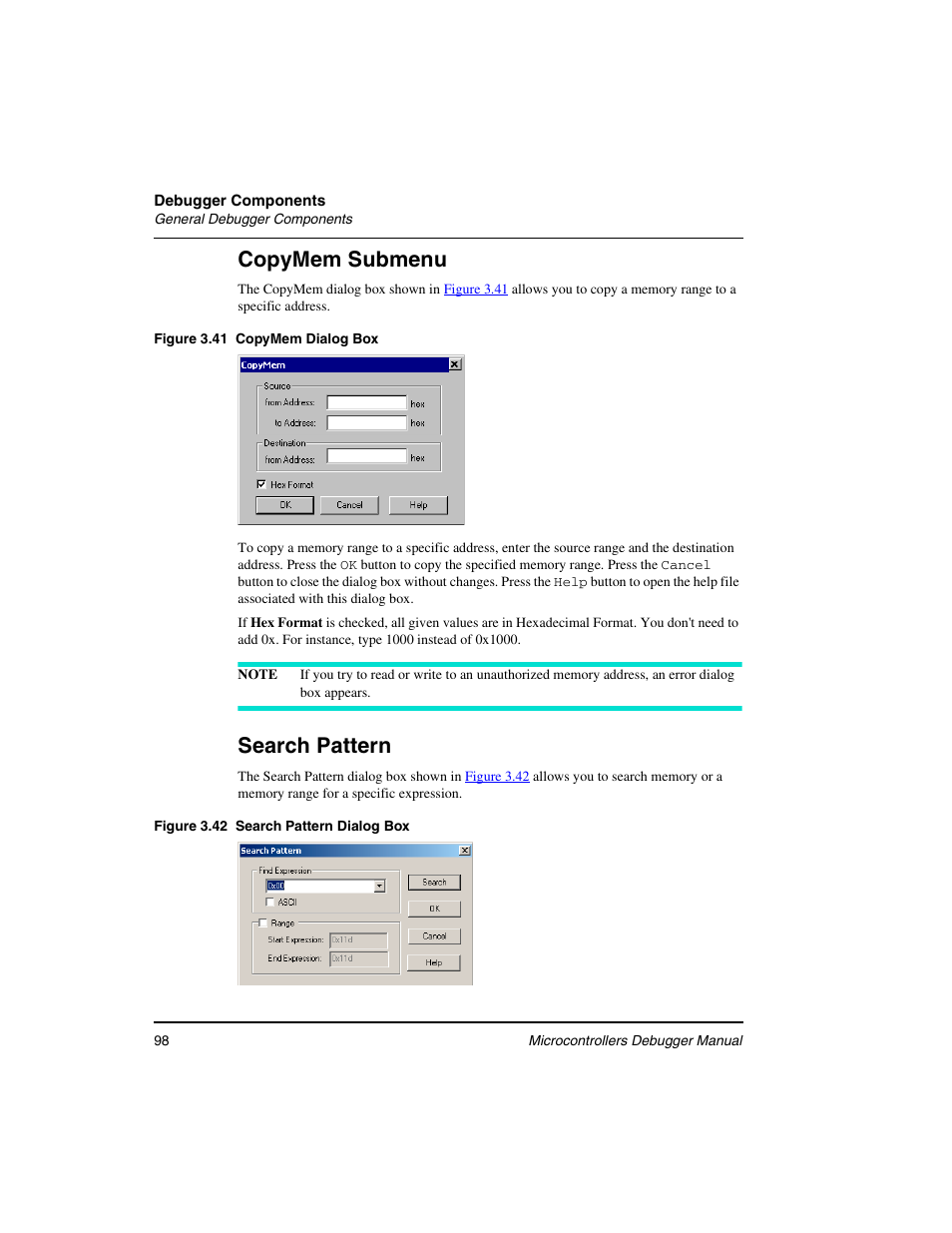 Copymem submenu, Search pattern | Freescale Semiconductor Microcontrollers User Manual | Page 98 / 892