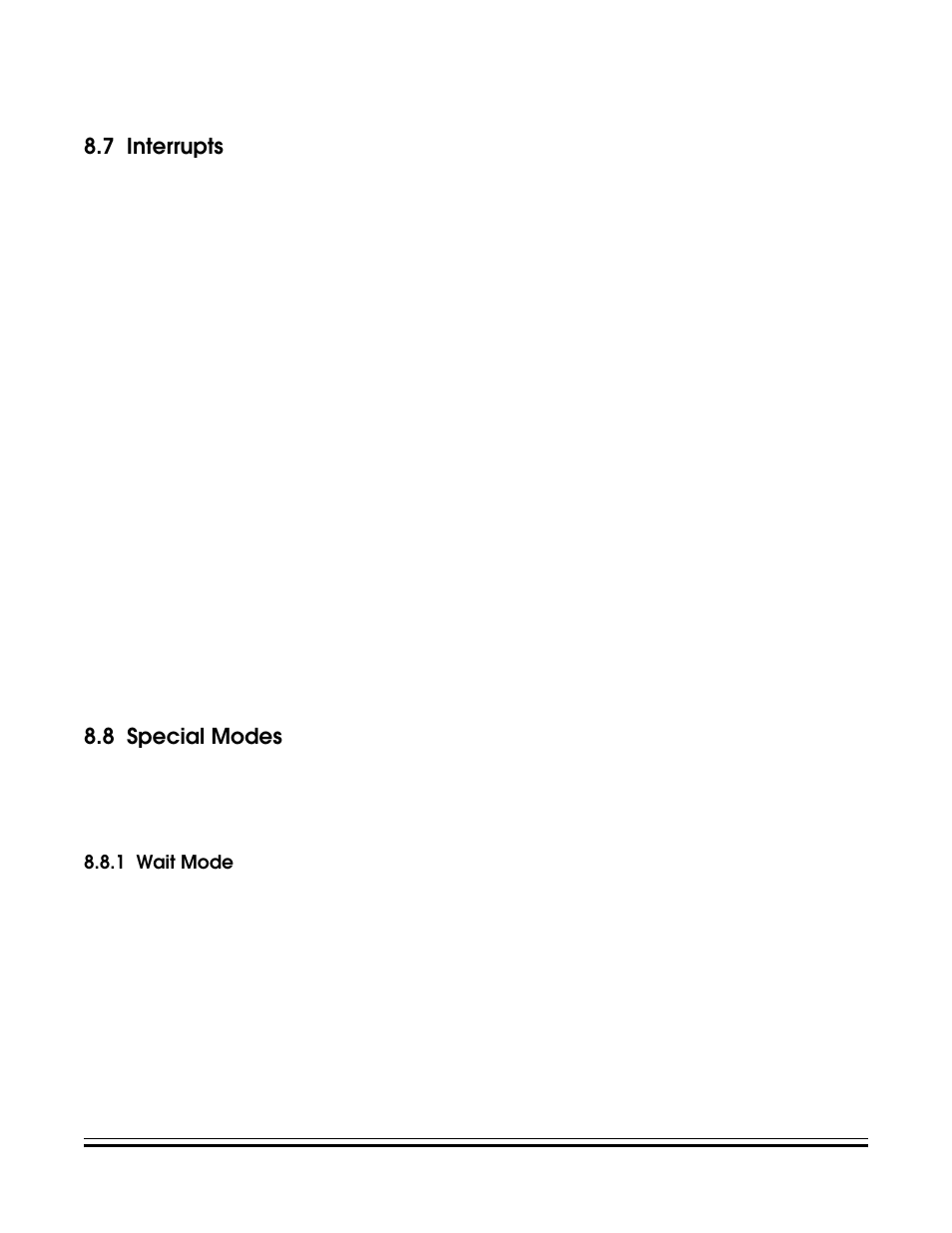 7 interrupts, 8 special modes, 1 wait mode | Interrupts, Special modes, Wait mode, For information and precautions on | Freescale Semiconductor MC68HC08KH12 User Manual | Page 107 / 262