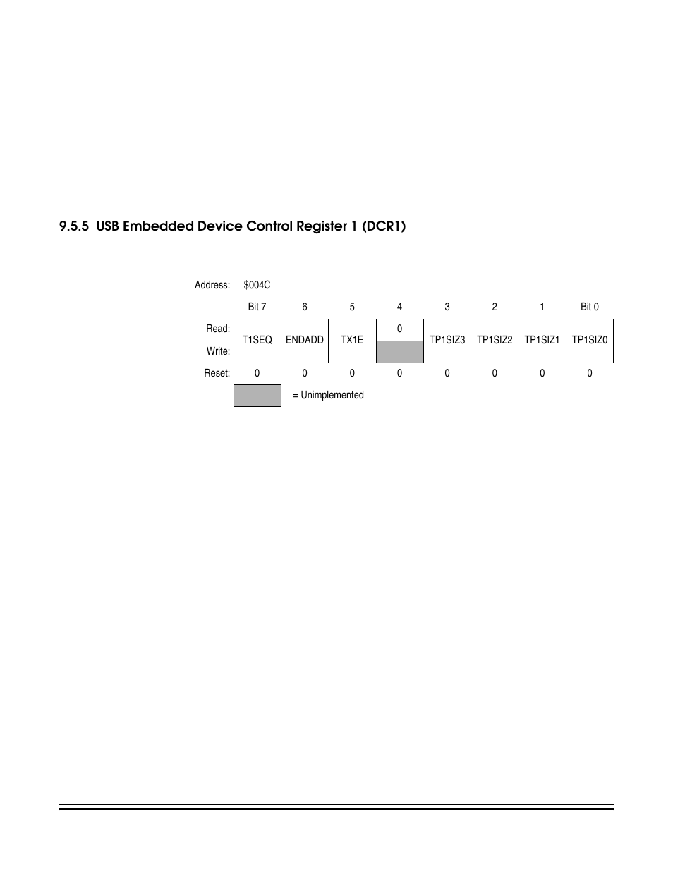 5 usb embedded device control register 1 (dcr1), Usb embedded device control register 1 (dcr1) | Freescale Semiconductor MC68HC08KH12 User Manual | Page 143 / 262