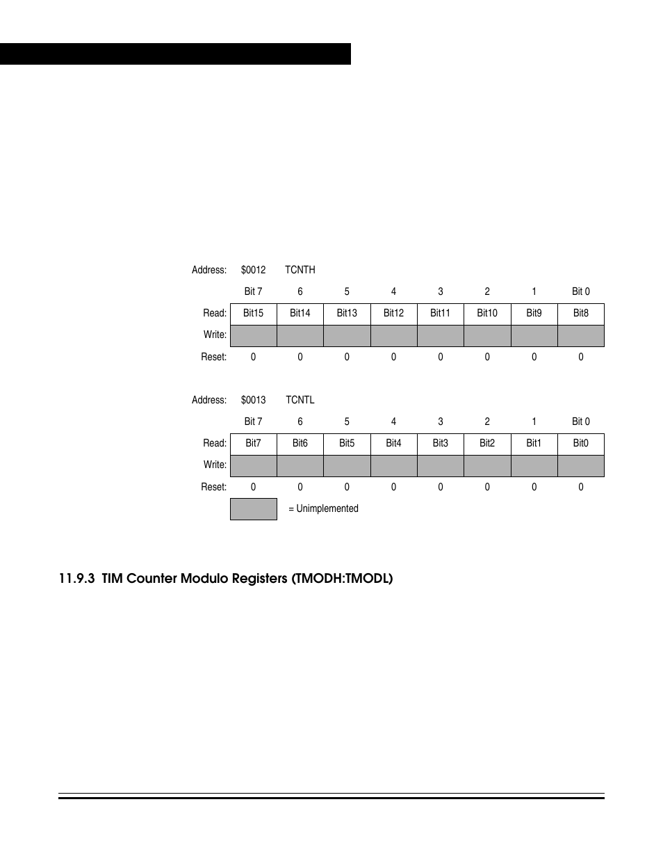 3 tim counter modulo registers (tmodh:tmodl), Tim counter modulo registers (tmodh:tmodl), Tim counter registers (tcnth:tcntl) | Freescale Semiconductor MC68HC08KH12 User Manual | Page 176 / 262