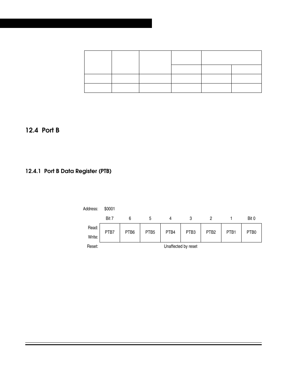 4 port b, 1 port b data register (ptb), Port b | Port b data register (ptb), Port a pin functions | Freescale Semiconductor MC68HC08KH12 User Manual | Page 188 / 262