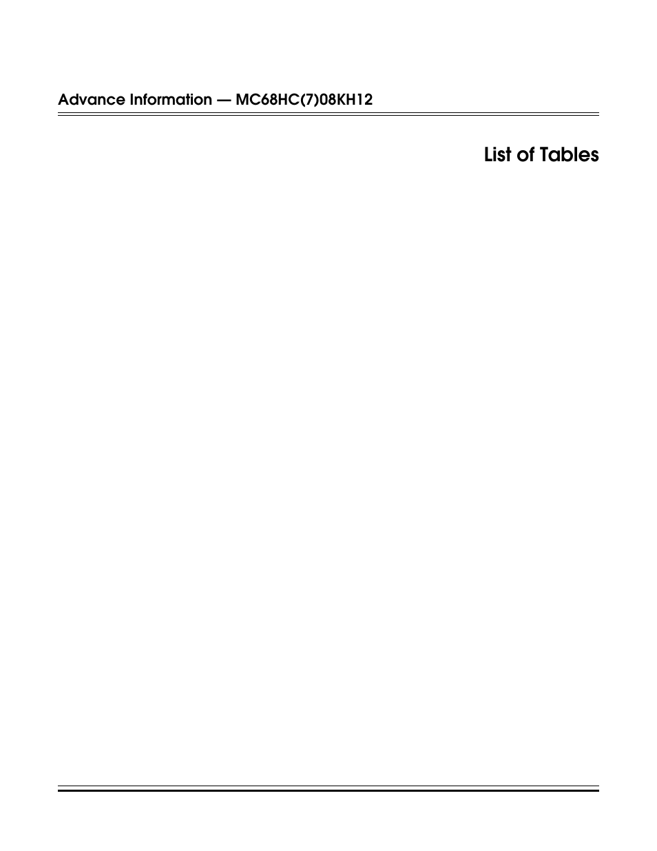 List of tables | Freescale Semiconductor MC68HC08KH12 User Manual | Page 21 / 262