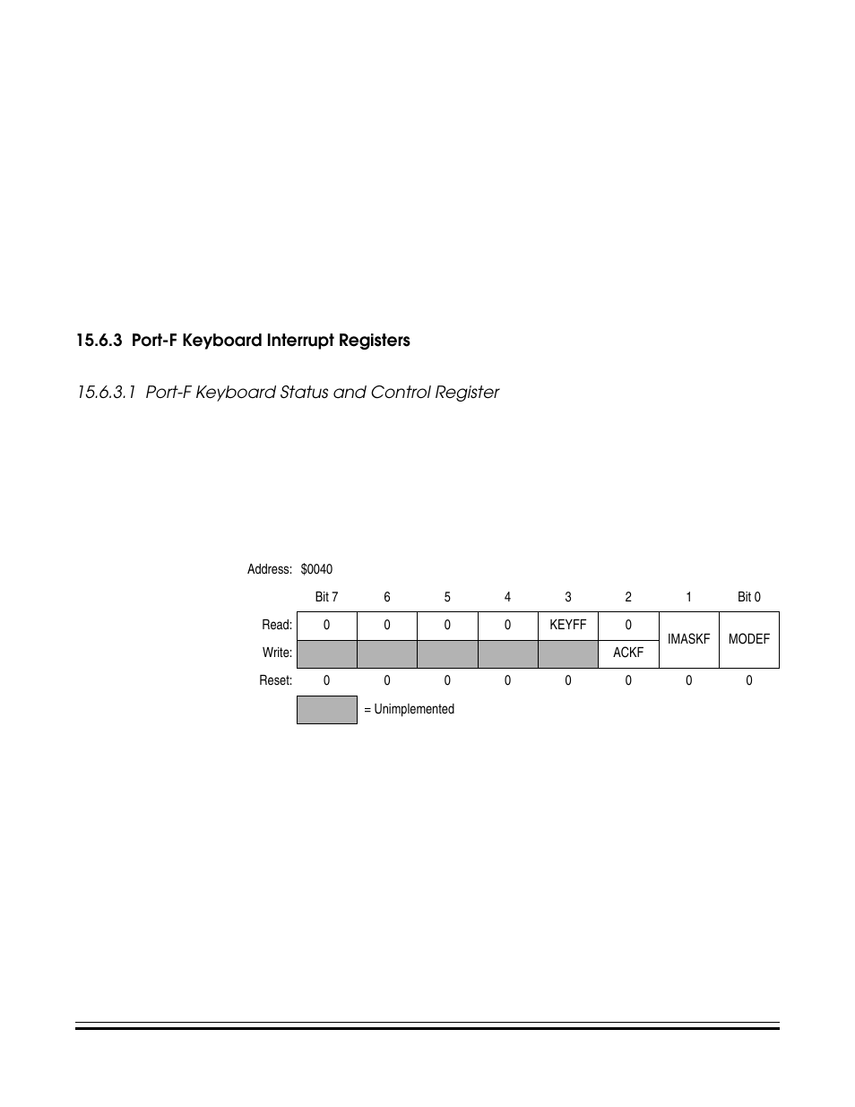 3 port-f keyboard interrupt registers, 1 port-f keyboard status and control register, Port-f keyboard interrupt registers | Port-f keyboard status and control register | Freescale Semiconductor MC68HC08KH12 User Manual | Page 237 / 262