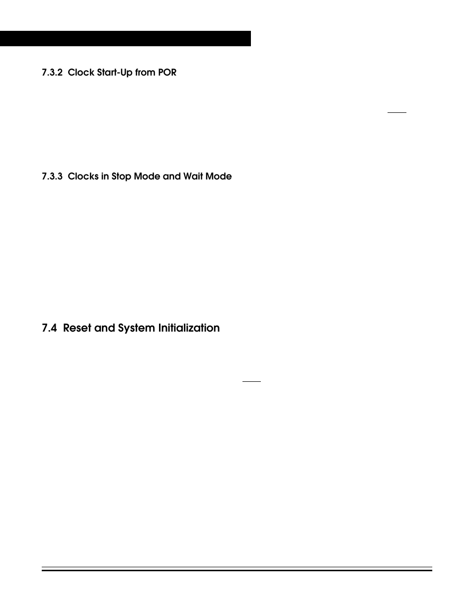 2 clock start-up from por, 3 clocks in stop mode and wait mode, 4 reset and system initialization | Clock start-up from por, Clocks in stop mode and wait mode, Reset and system initialization | Freescale Semiconductor MC68HC08KH12 User Manual | Page 66 / 262